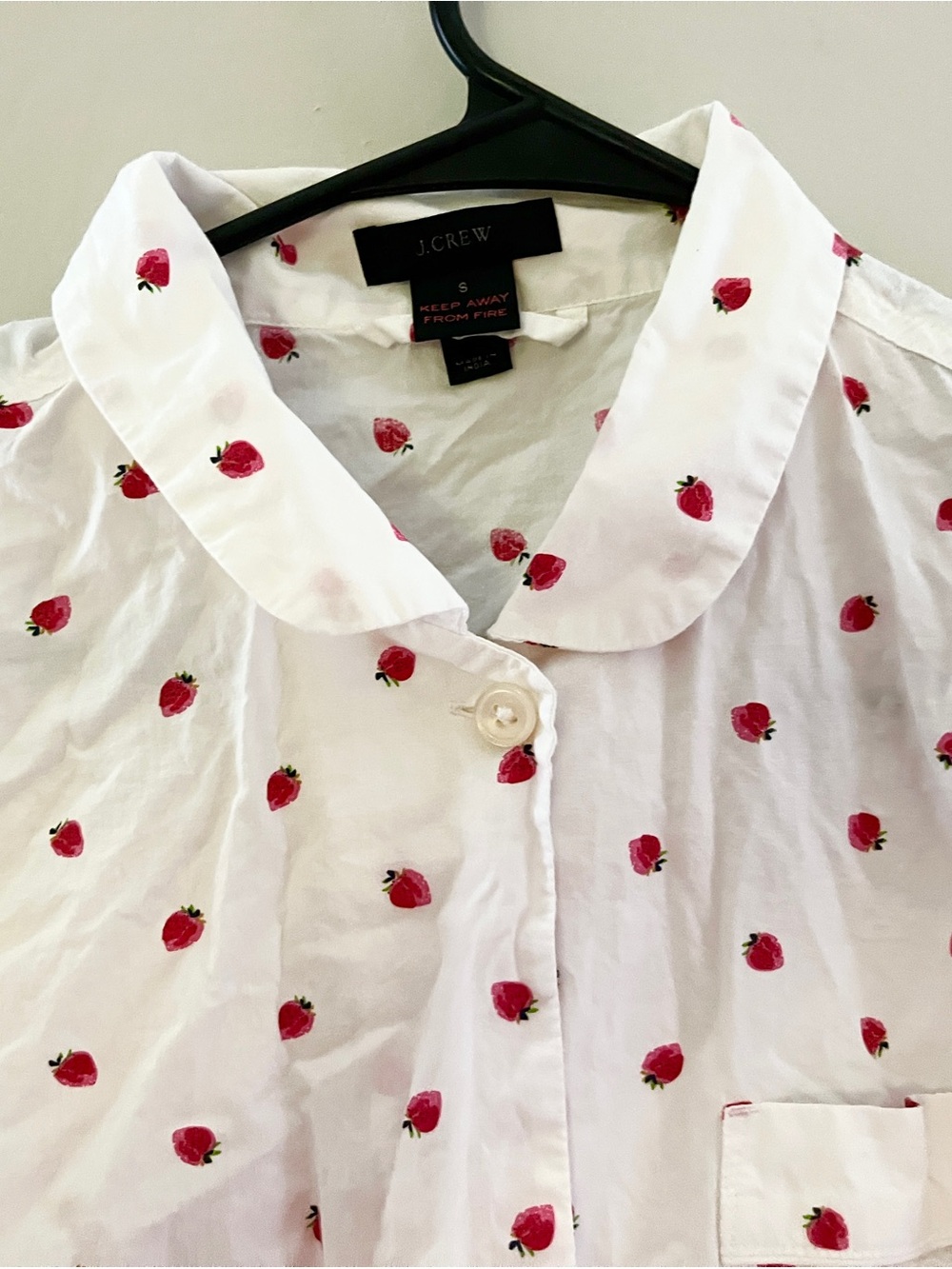 J. Crew White Button-Front Shirt with Red Strawberry Print